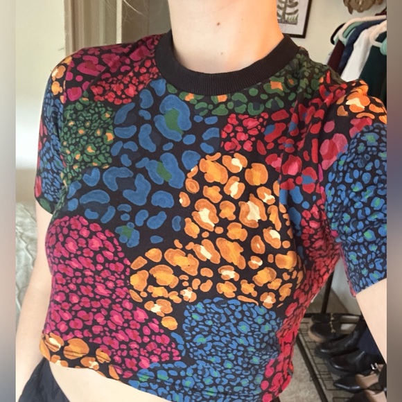 FARM Rio Tops - FARM Rio Multicolor Abstract Spot Crop Top - Black Base